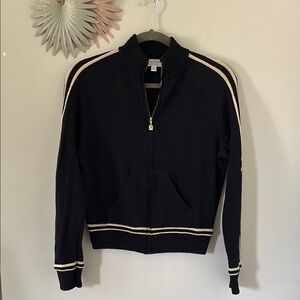 St. John Sport Black and Gold Knit Military Style Zip Up Sweater - P/XS